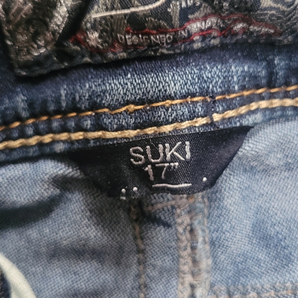Med-dark wash Silver Jeans Suki 17" 34/34 - Picture 4 of 6